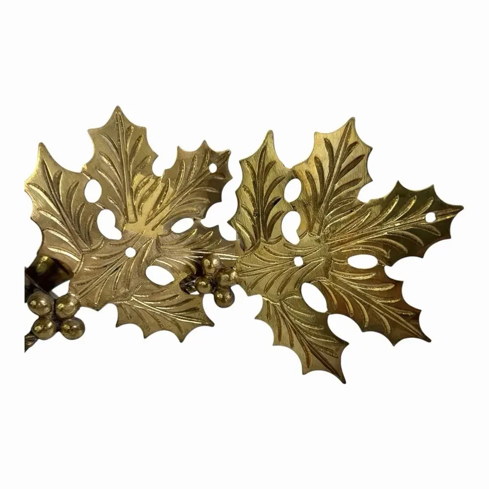 Viintage Solid Brass Candle Holders Wall Decor Holly Leaf Shaped India 7”x5”